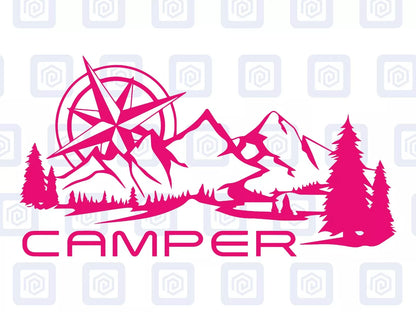Camper Mountain Wood Vinyl Decals For Camper Van Caravan Sticker Graphic