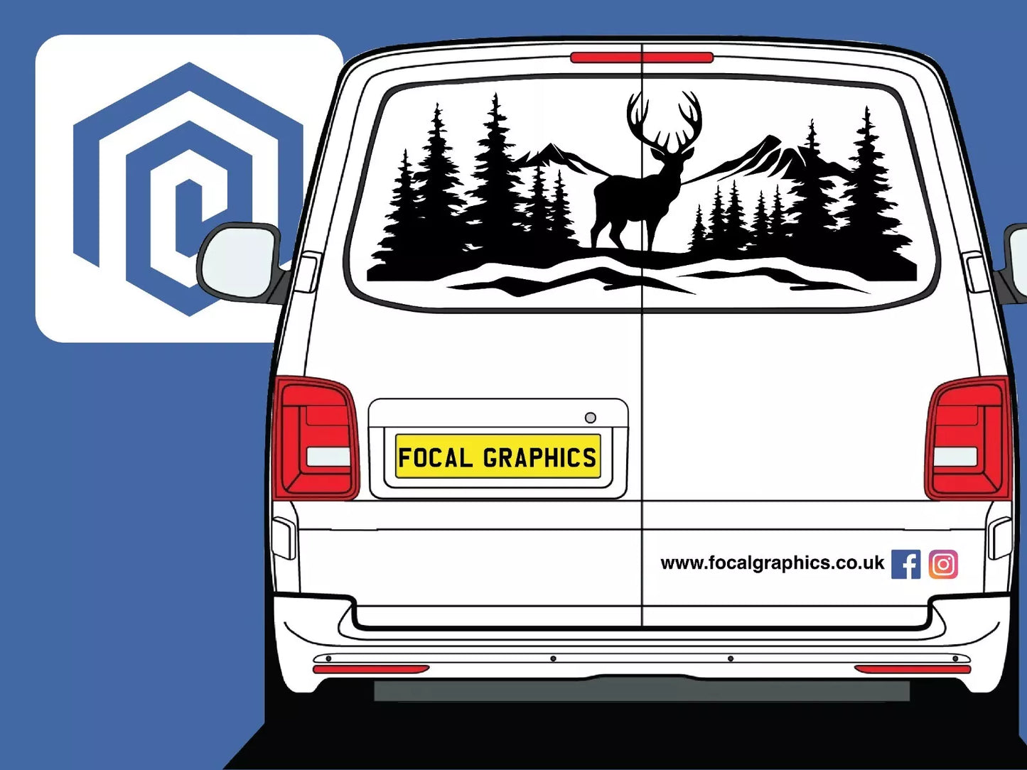 LARGE Mountain Forrest Deer Lake Nature Vinyl Decal Camper Van Caravan Sticker