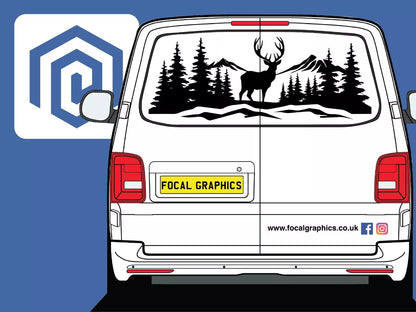 LARGE Mountain Forrest Deer Lake Nature Vinyl Decal Camper Van Caravan Sticker
