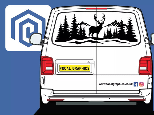 LARGE Mountain Forrest Deer Lake Nature Vinyl Decal Camper Van Caravan Sticker