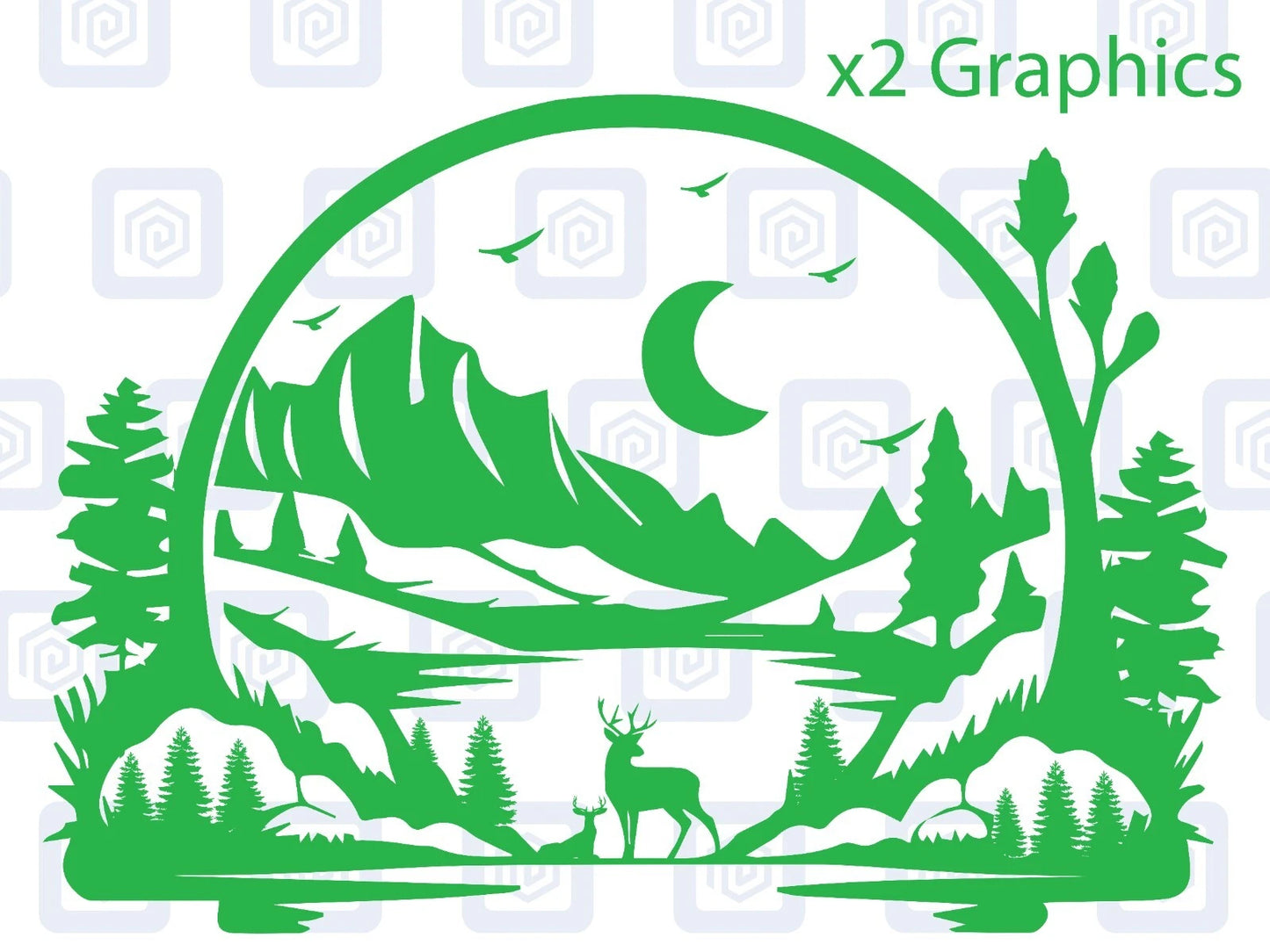 LARGE 2x Mountain Deer Moon Vinyl Decals For Camper Van Caravan Sticker Graphic