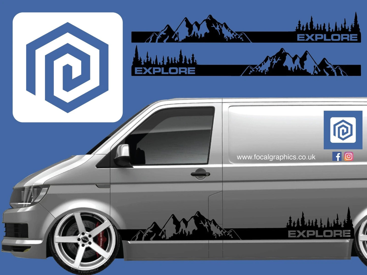 2.2m Explore Full Side Vinyl Decals For Campervan Motorhome Caravan Graphic Sill