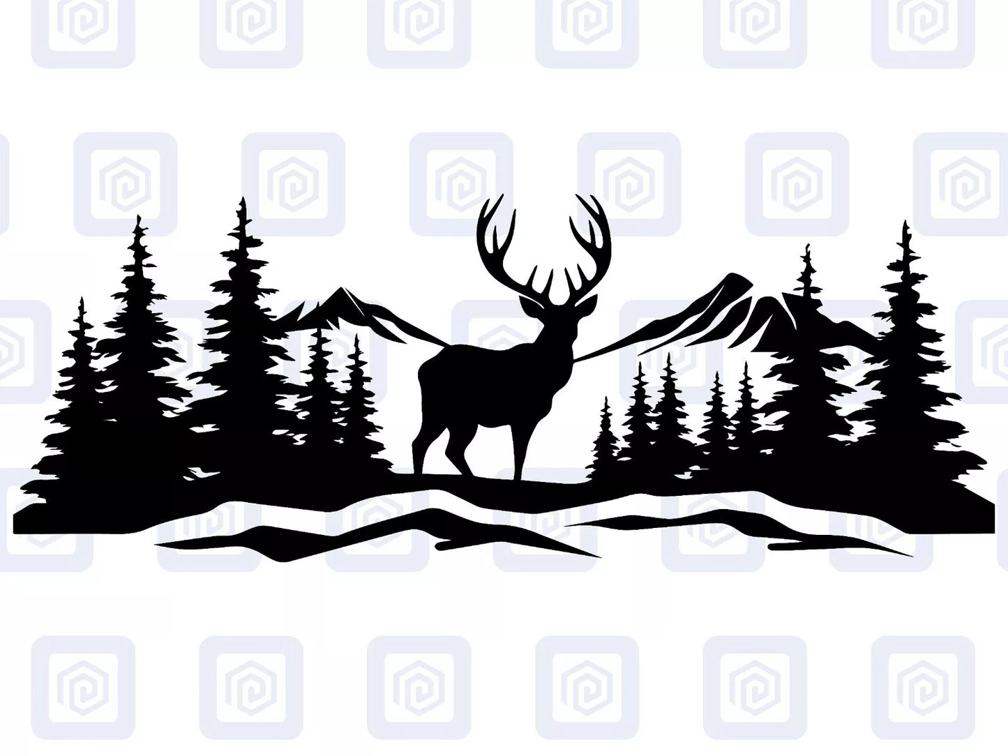 LARGE Mountain Forrest Deer Lake Nature Vinyl Decal Camper Van Caravan Sticker