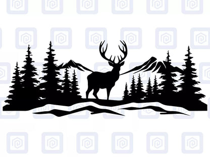 LARGE Mountain Forrest Deer Lake Nature Vinyl Decal Camper Van Caravan Sticker