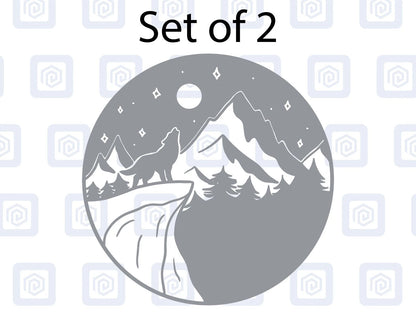 2x Wolf Moon & Mountain Vinyl Decals For Camper Van Caravan Sticker Graphic