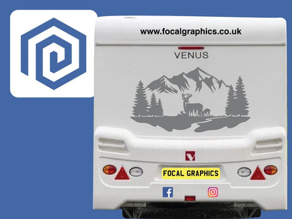 Scenic Deer Mountain Vinyl Decal For Campervan Van Caravan Sticker Graphic Camp