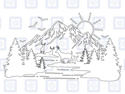 Scenic Lake Deer Mountain Vinyl Decal Campervan Van Caravan Sticker Graphic