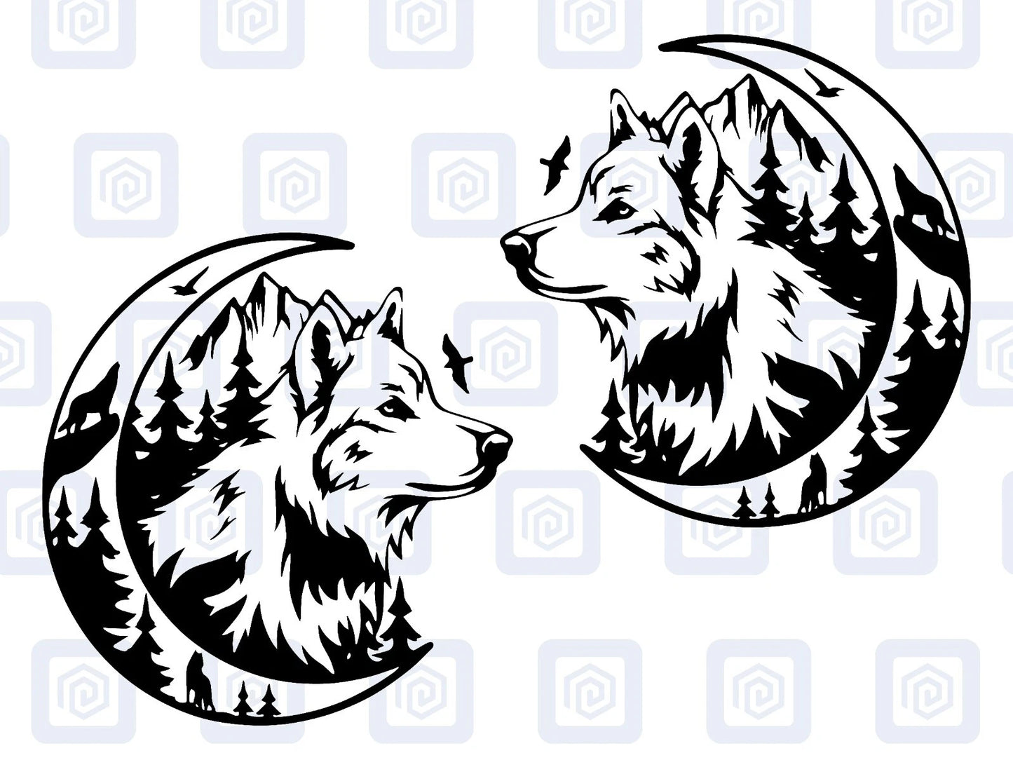 LARGE 2x Wolf Mountain Moon Vinyl Decals For Camper Van Caravan Sticker Graphic