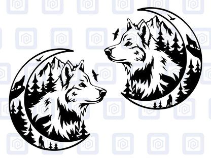 LARGE 2x Wolf Mountain Moon Vinyl Decals For Camper Van Caravan Sticker Graphic