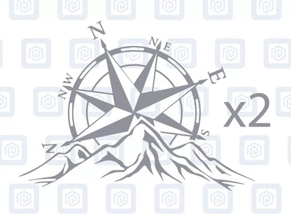2x Compass Mountain Vinyl Decals For Camper Motorhome Caravan Sticker Graphic