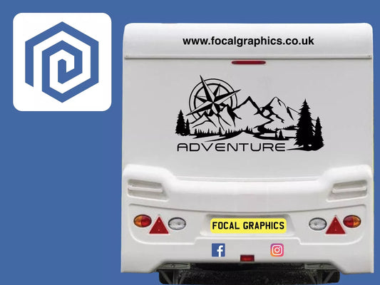 Adventure Mountain Wood Vinyl Decals For Camper Van Caravan Sticker Graphic