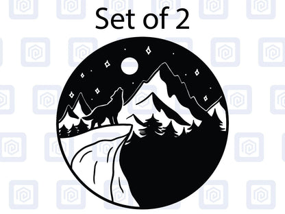 2x Wolf Moon & Mountain Vinyl Decals For Camper Van Caravan Sticker Graphic