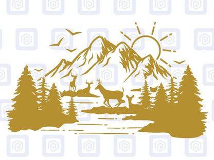 Scenic Lake Deer Mountain Vinyl Decal Campervan Van Caravan Sticker Graphic