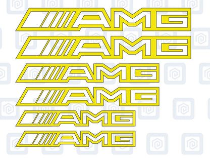 AMG Hollow Letter Brake Caliper Decal Style Stickers - 3 SIZES - x 6