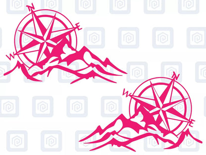 LARGE 2x Compass Mountain Vinyl Decals For Camper Van Caravan Sticker Graphic