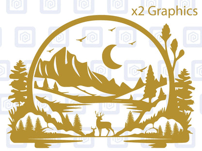 LARGE 2x Mountain Deer Moon Vinyl Decals For Camper Van Caravan Sticker Graphic