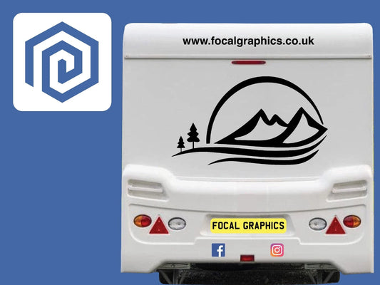 Sun Silhouette Mountain Wood Vinyl Decals For Camper Van Caravan Sticker Graphic