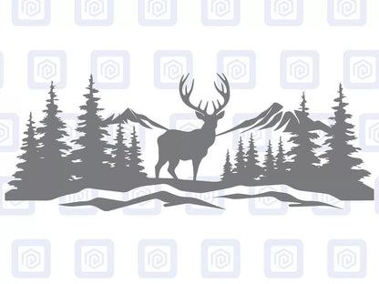 LARGE Mountain Forrest Deer Lake Nature Vinyl Decal Camper Van Caravan Sticker
