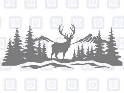LARGE Mountain Forrest Deer Lake Nature Vinyl Decal Camper Van Caravan Sticker