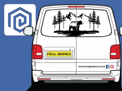 LARGE Bear Mountain Decal For Campervan Van Caravan Sticker Graphic Forrest