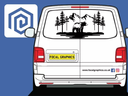 LARGE Bear Mountain Decal For Campervan Van Caravan Sticker Graphic Forrest